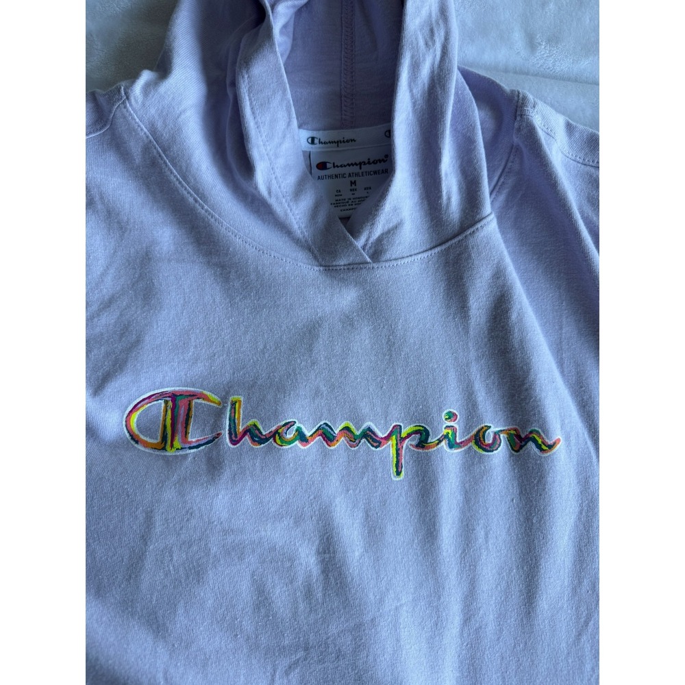 Champion Hoodie Pastel Purple Women M Rainbow Script Logo Y2K Casual Athleisure - Picture 8 of 13